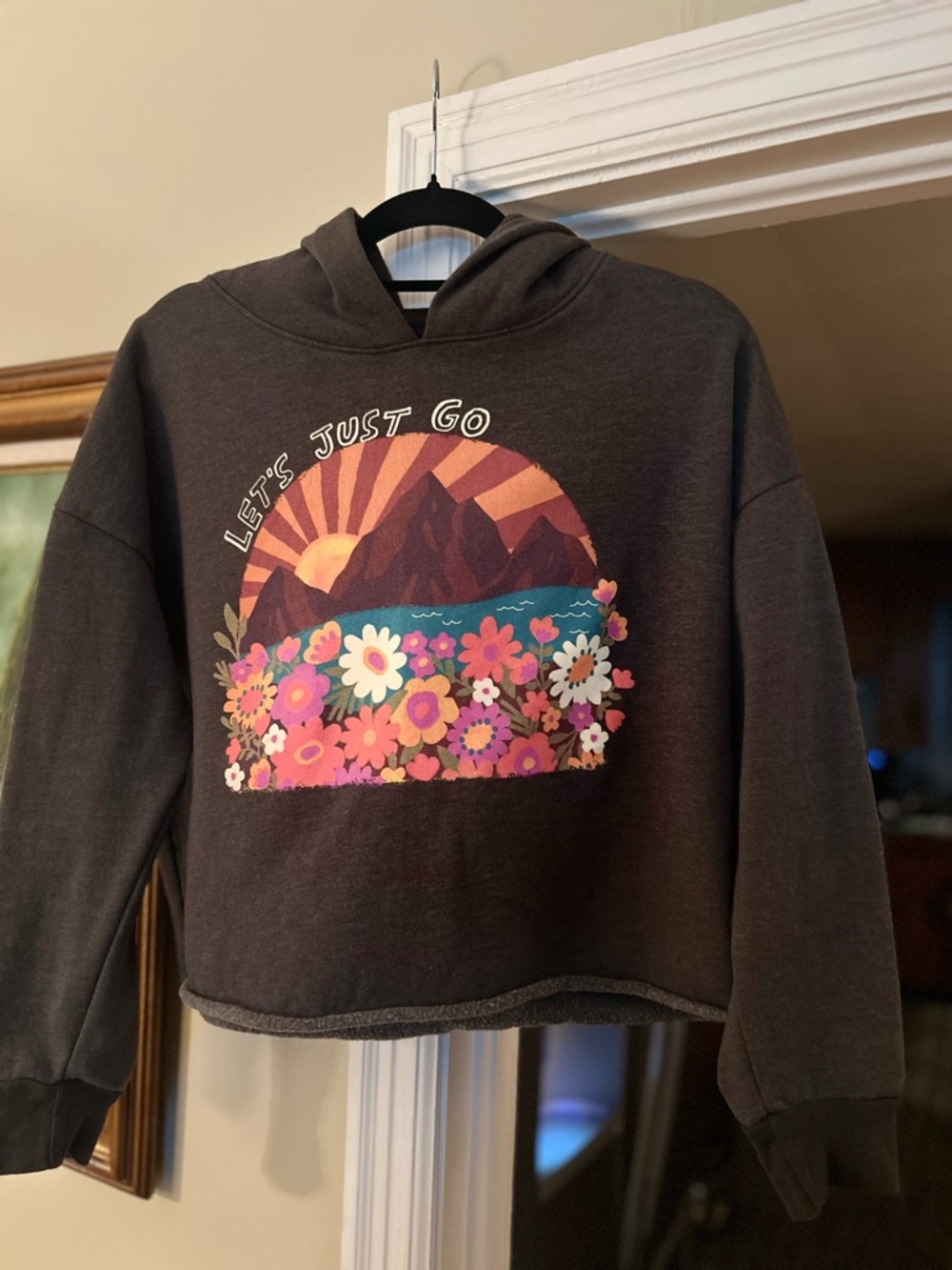 NATURAL LIFE Charcoal Hoodie with Sunset Floral Graphic Let’s just go